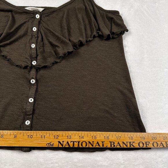 Womens Blouse Army Green Sz M Button-Down Ruffle Camisole Top Spaghetti Straps - Picture 5 of 9